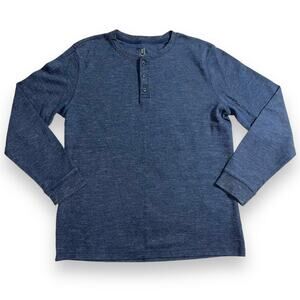 George Mens Shirt Top Henley Neckline Long Sleeve Pullover Navy Blue Large 42 44